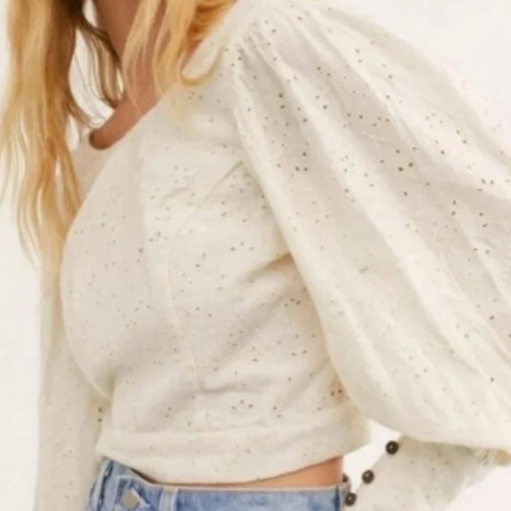 Free People eyelet crop with puff sleeves